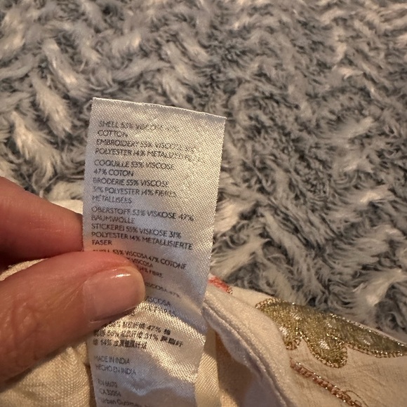 Anthropologie Cream Pants with Colorful Embroidery - Picture 4 of 8